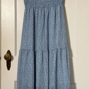 Blue and White Smocked Maxi Dress